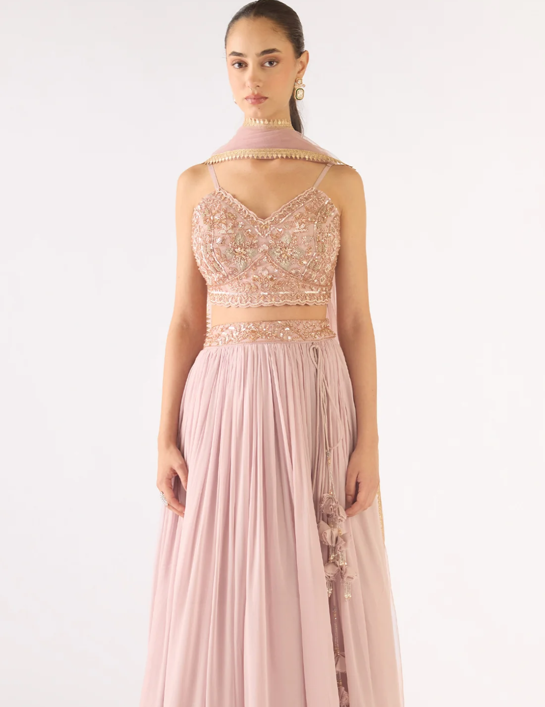 Lilac Georgette Embroidered Lehenga Set