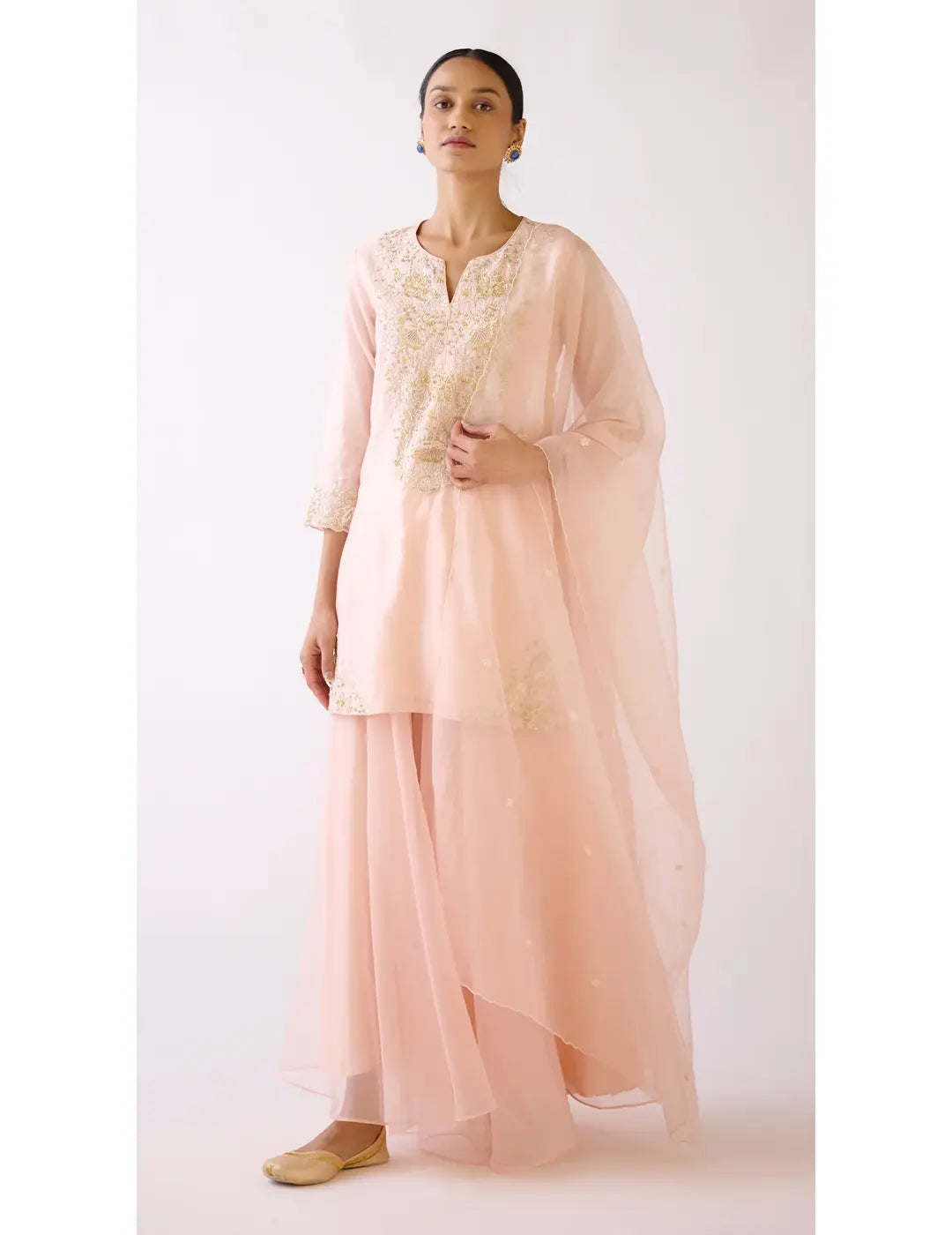 Baby Pink Embroidered Sharara Set