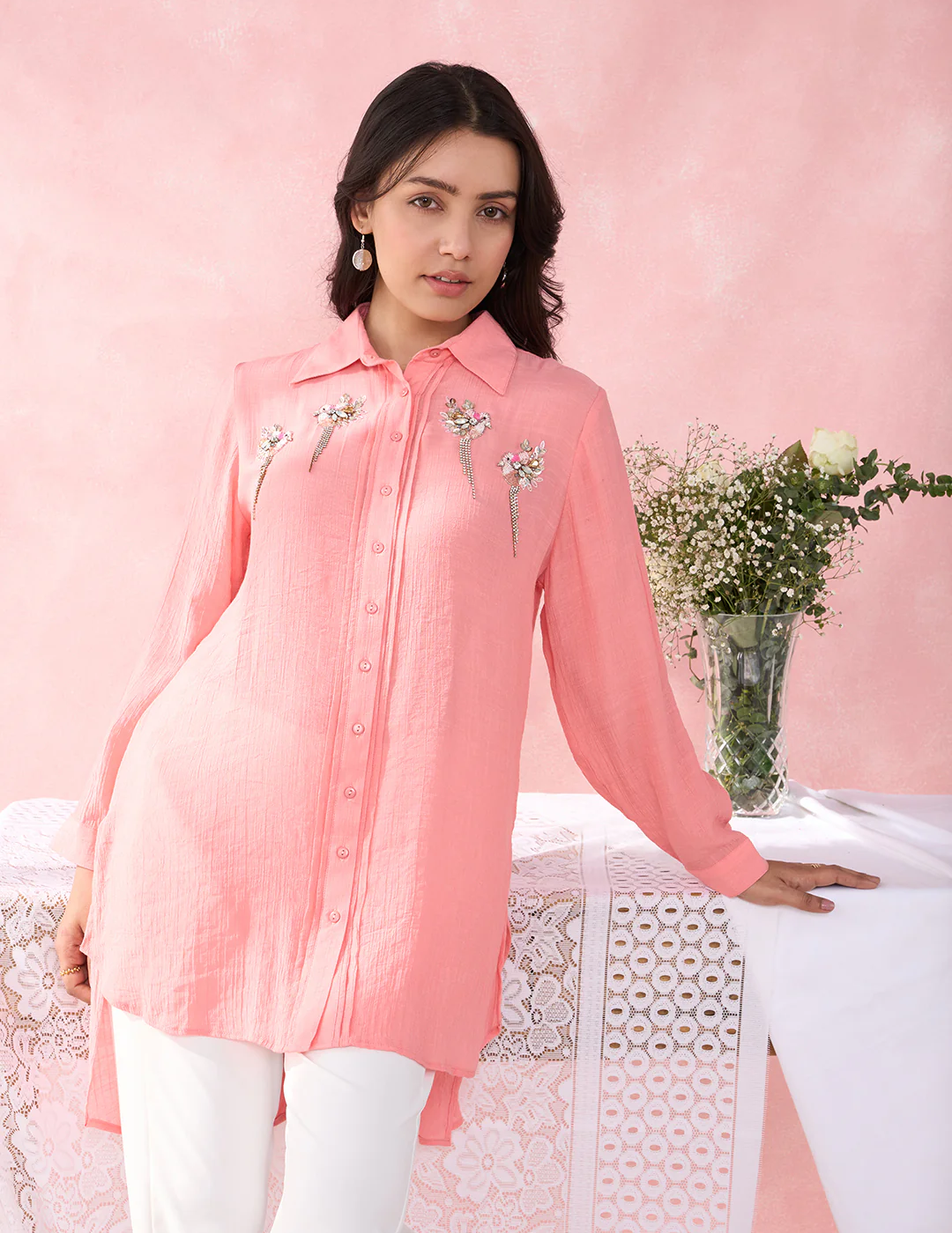 Peach Birds Array Shirt