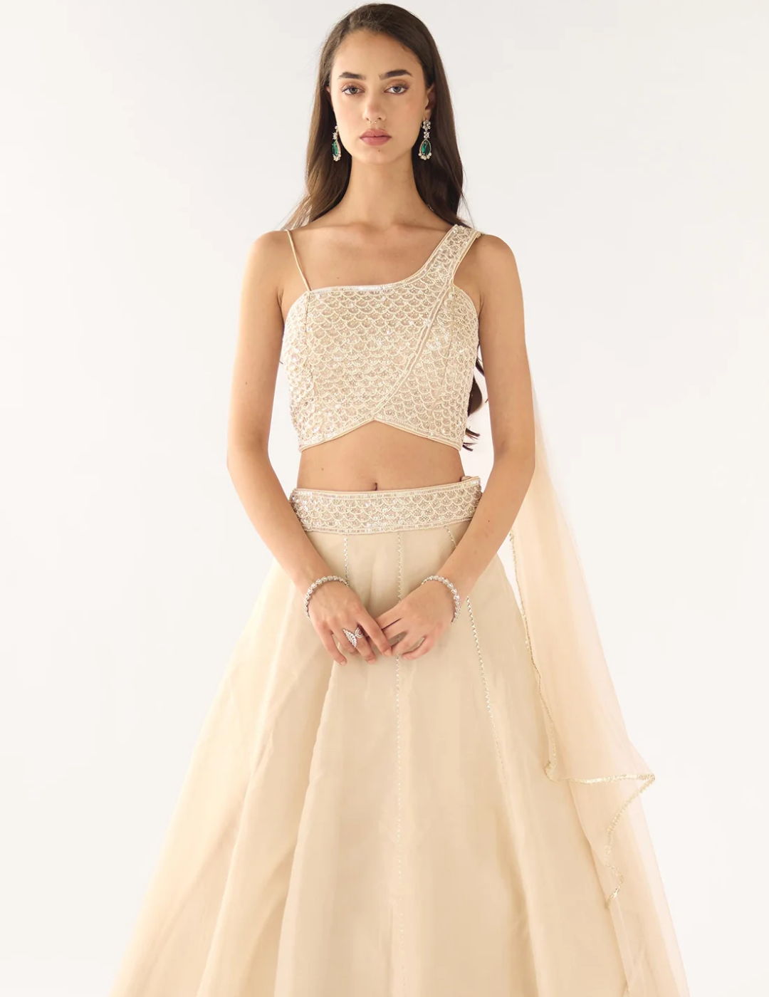 White Tissue Embroidered Lehenga Set