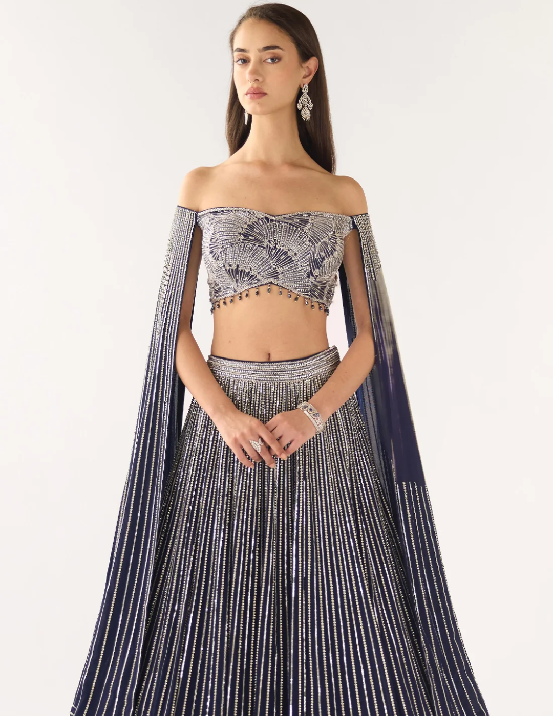 Blue Georgette Embroidered Lehenga Set