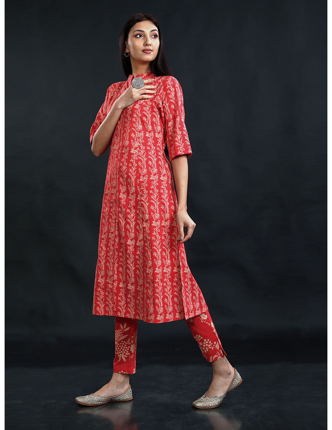 Red A-Line Kurta And Pant