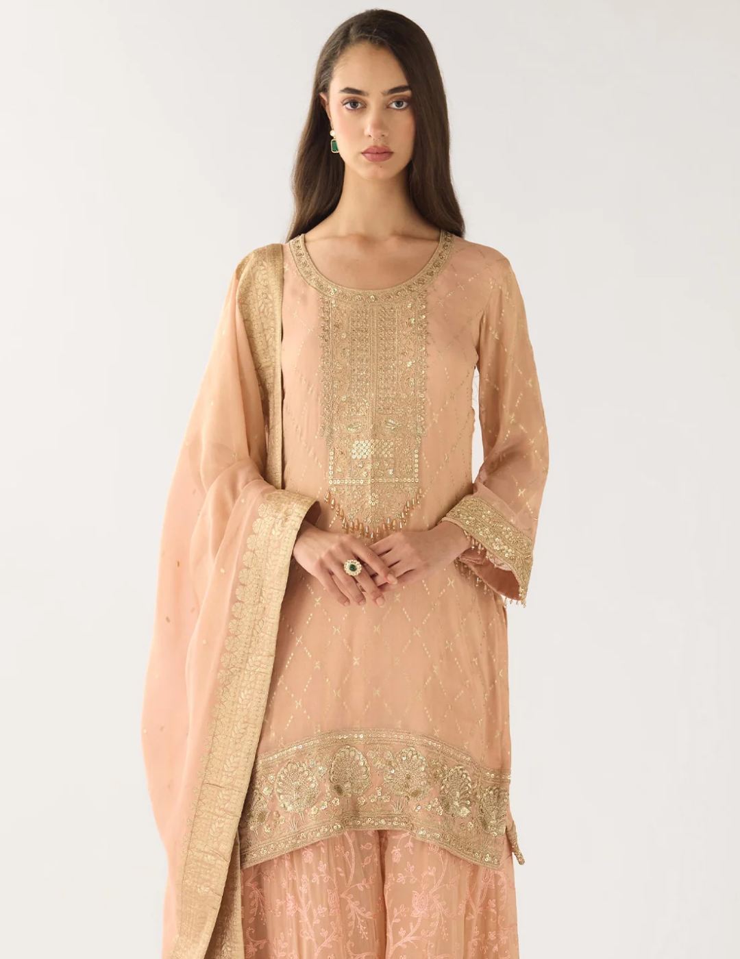 Pink Banarasi Embroidered Sharara Set