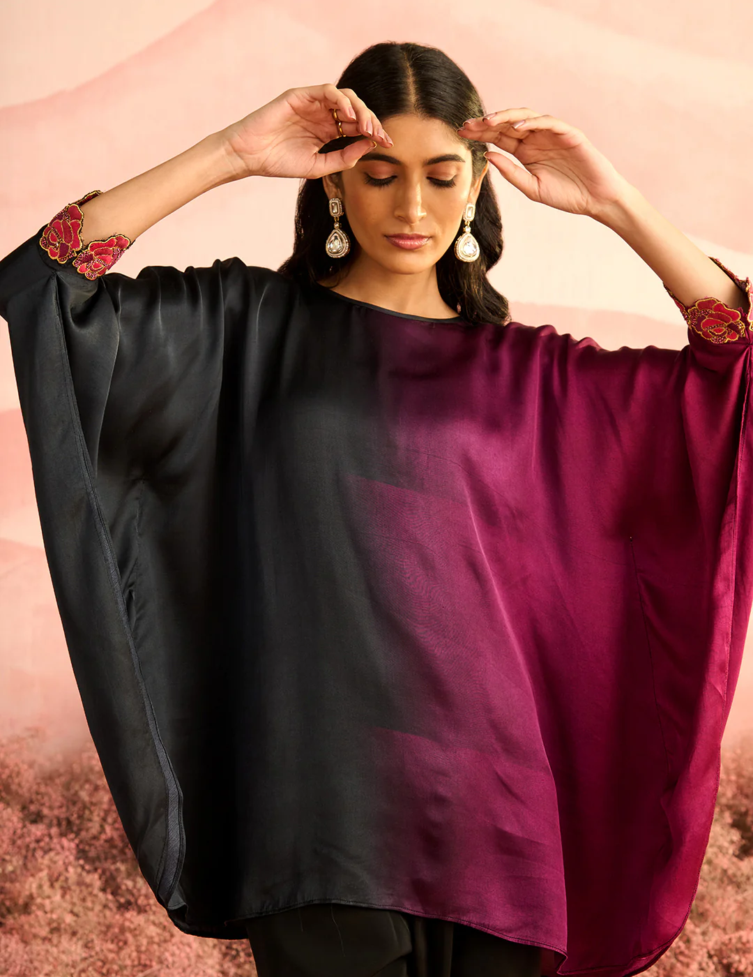 Ombre Pink Roses Casper Cuff Beaded Top