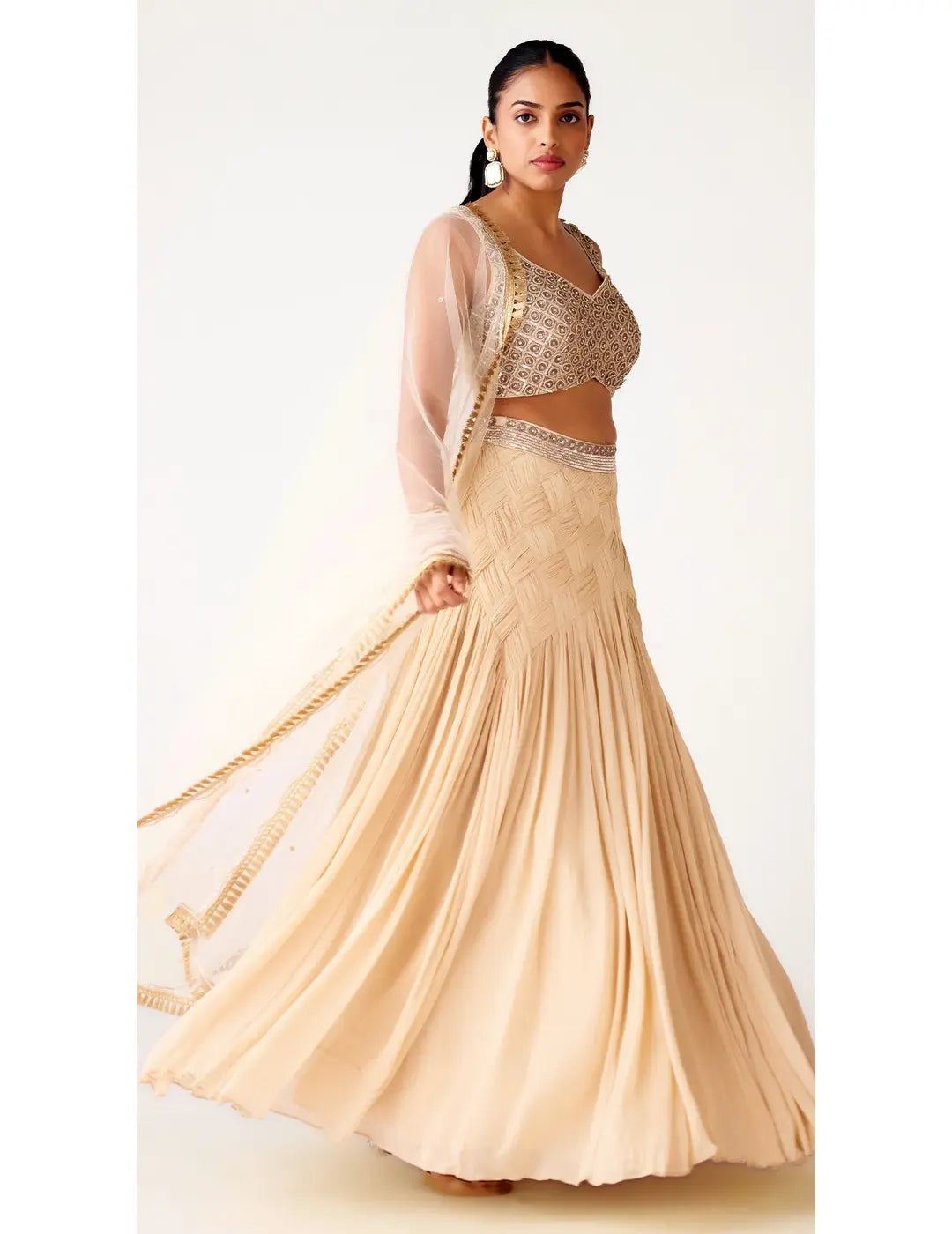 Ivory Chinon Embroidered Lehenga Set