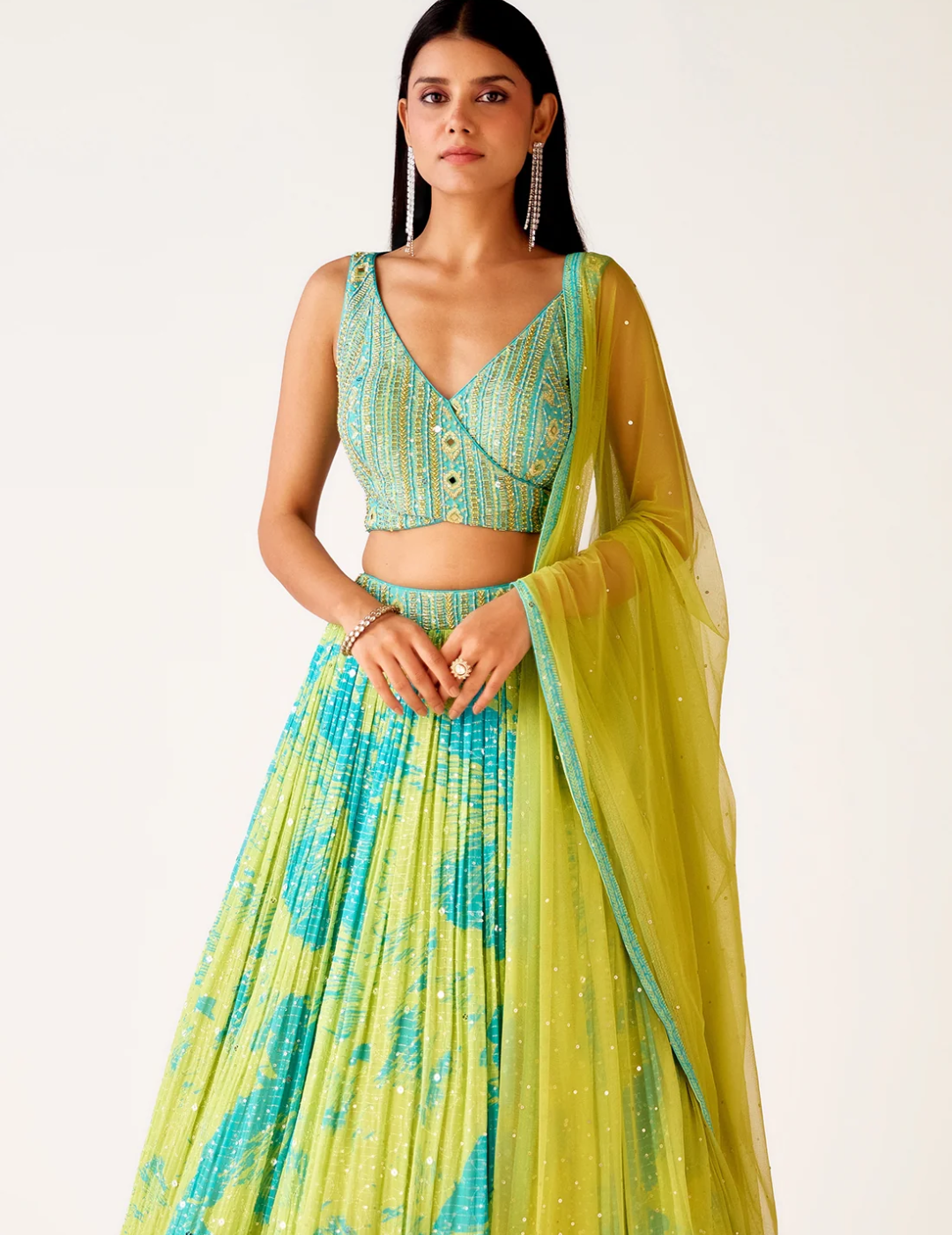 Firozi Georgette Embroidered Lehenga Set