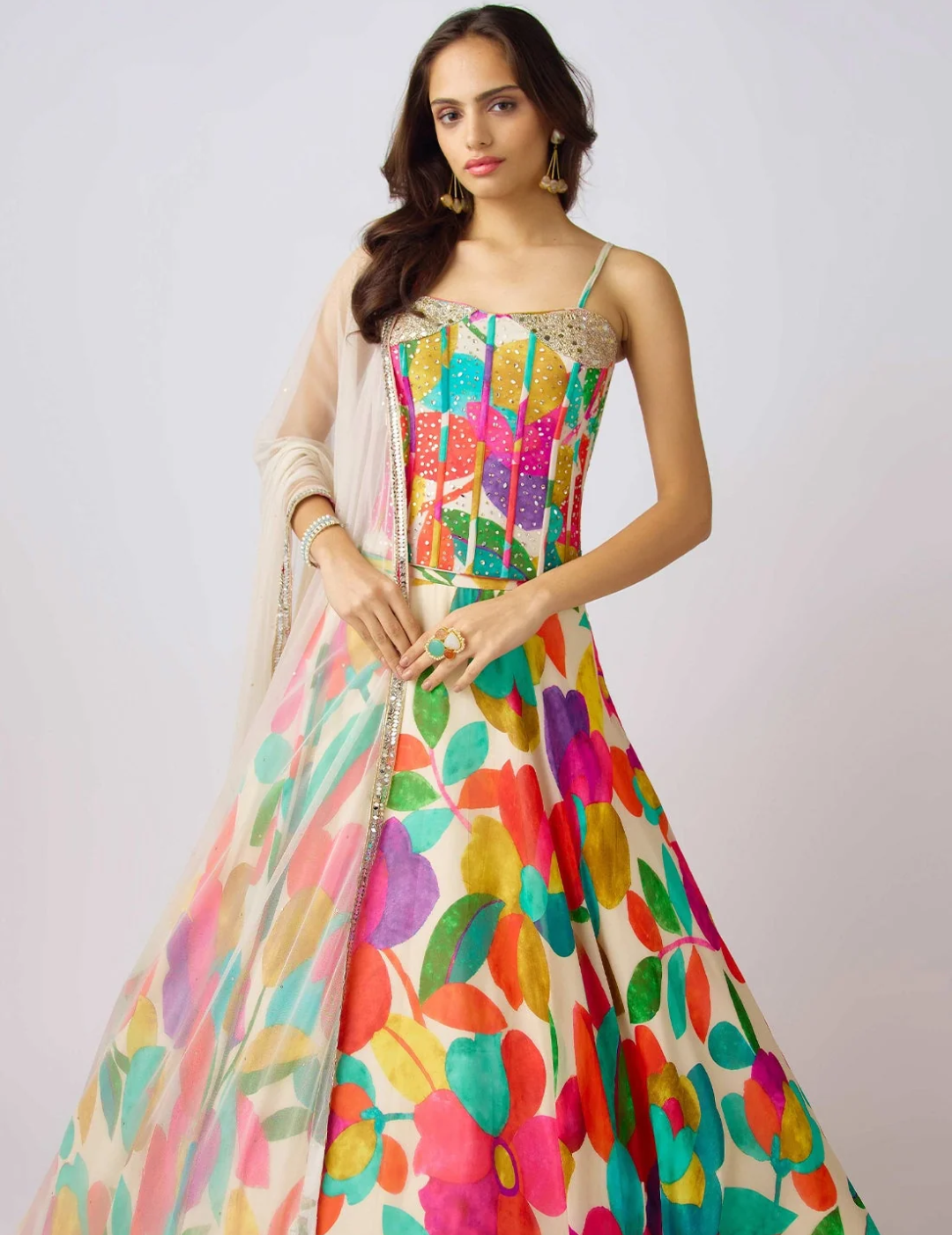 Multi Georgette Embroidered Abstract Lehenga Set