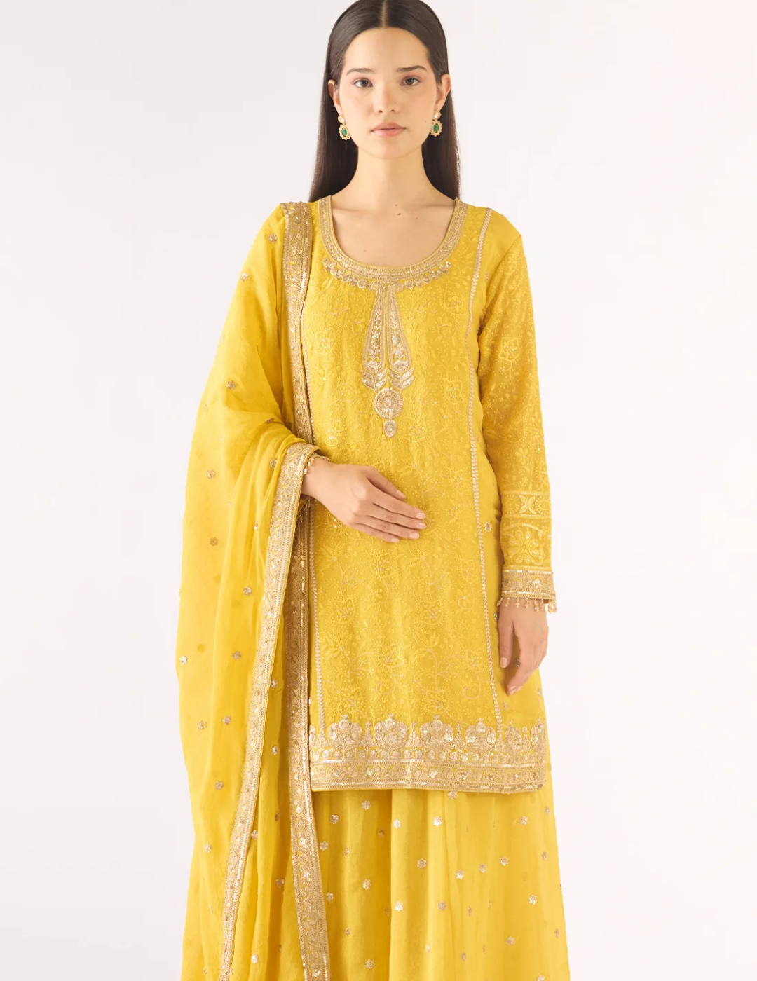 Yellow Banarasi Embroidered Sharara Set