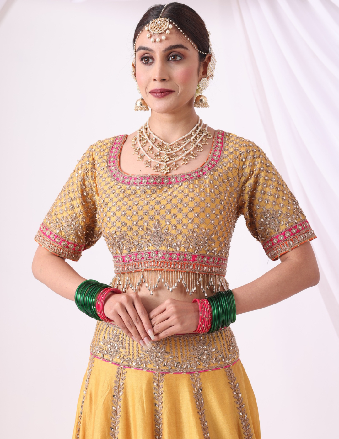Aaranya Mustard Zari Embroidered Chanderi Lehenga Set