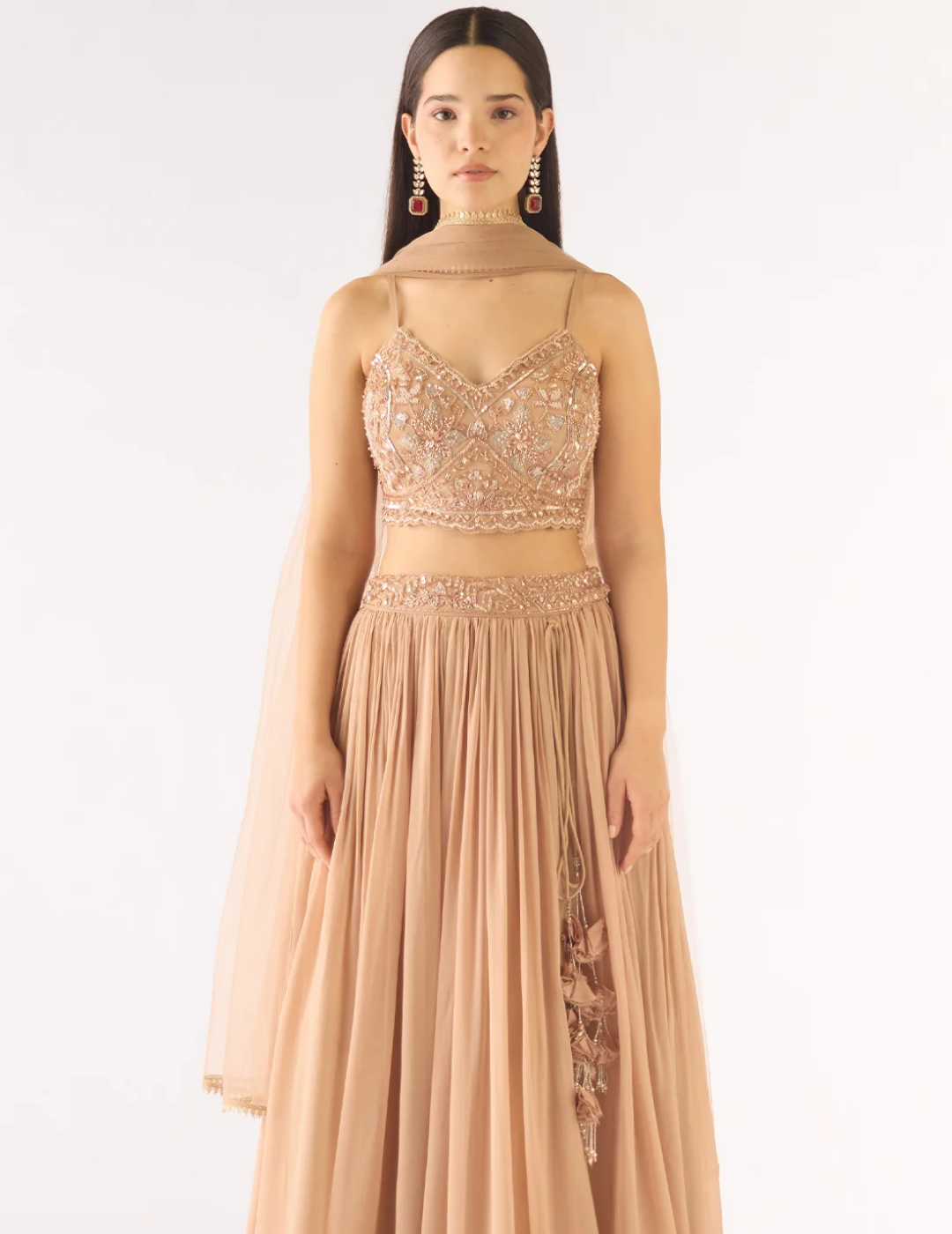 Beige Georgette Embroidered Lehenga Set