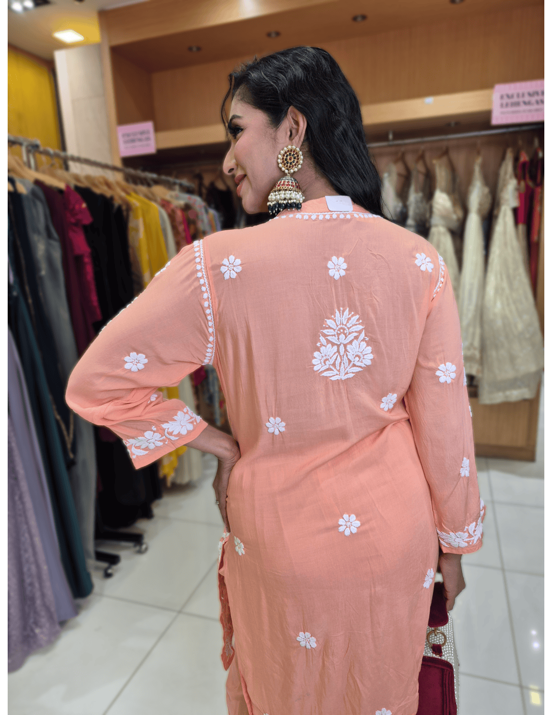 Orange Modal Chikankari Long Kurti