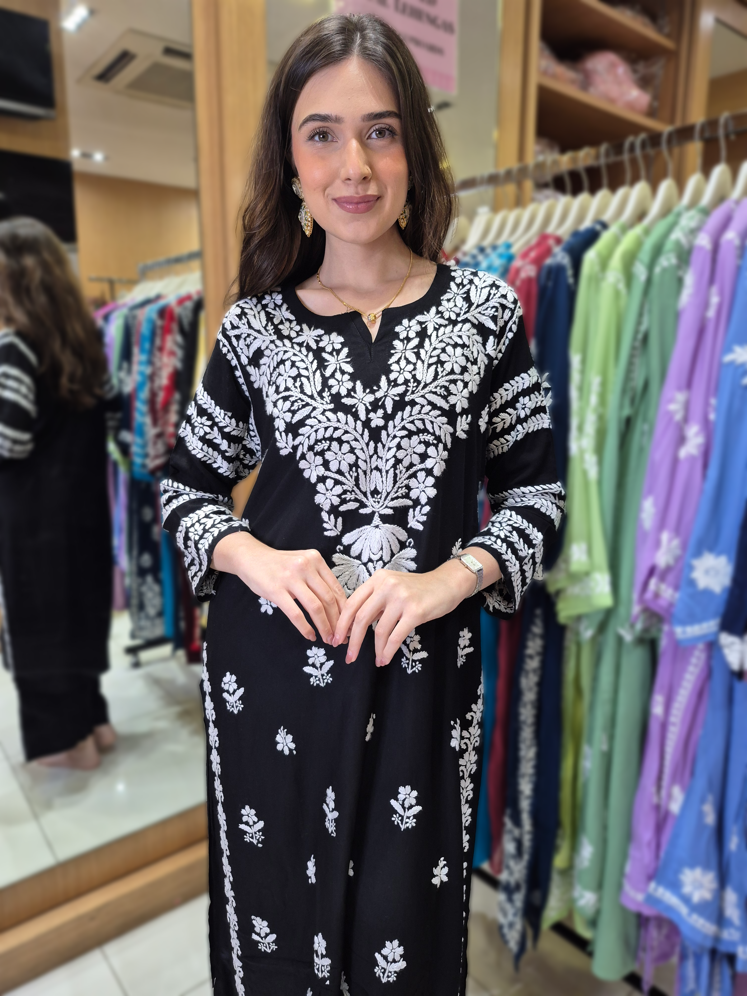 Black Chikankari Straight Kurta
