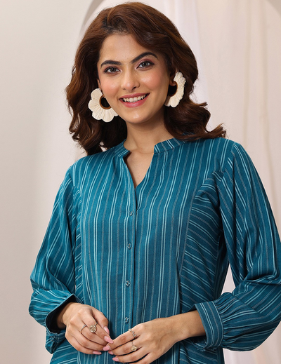 Woven Design front open Panelled Kurti