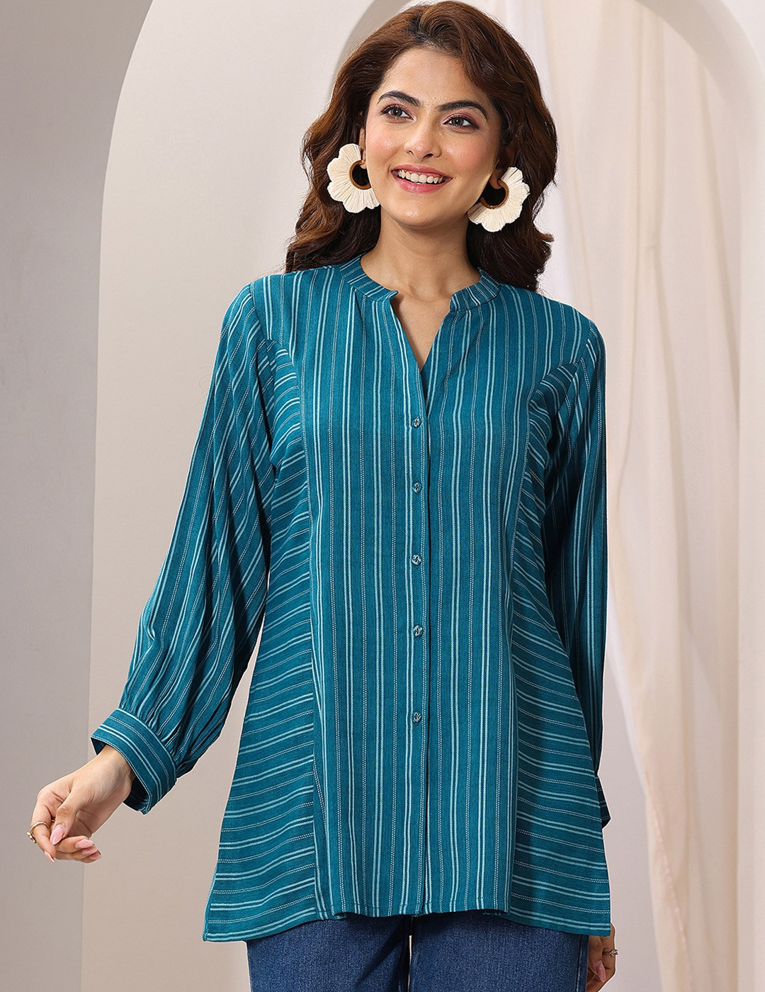 Woven Design front open Panelled Kurti