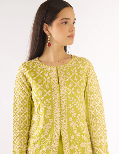 Lime Georgette Embroidered Sharara Set