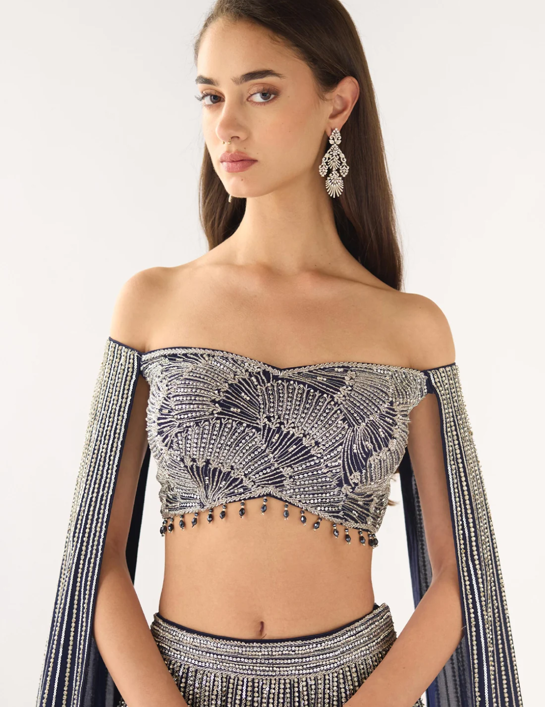 Blue Georgette Embroidered Lehenga Set