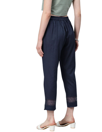 Navy blue Cotton Trouser with Pockets