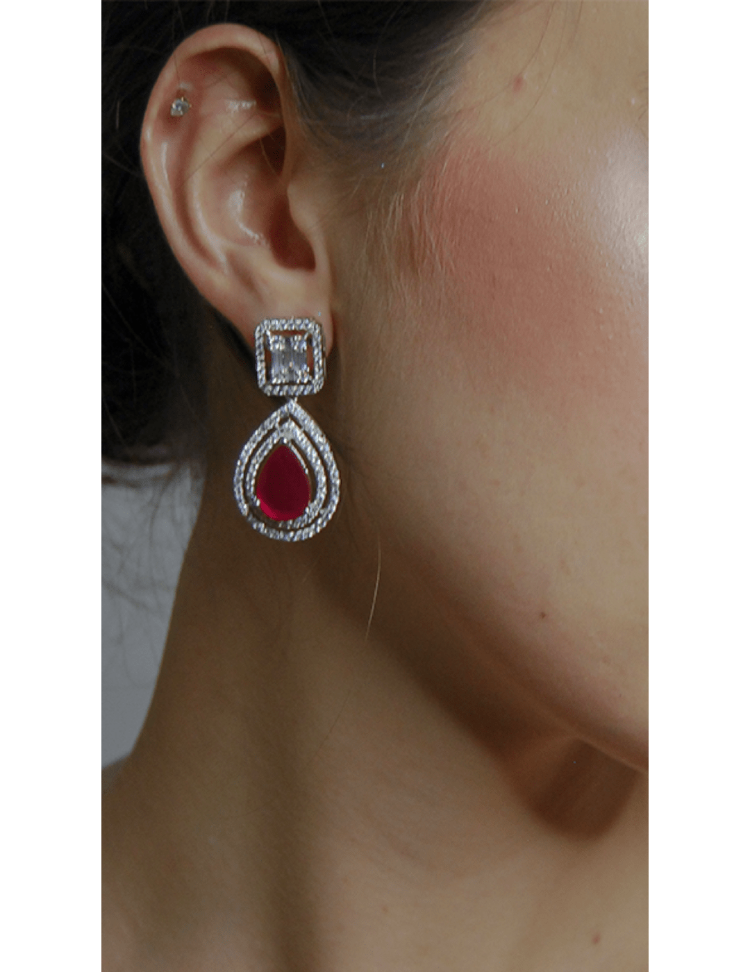 Red Faux Diamond Earrings