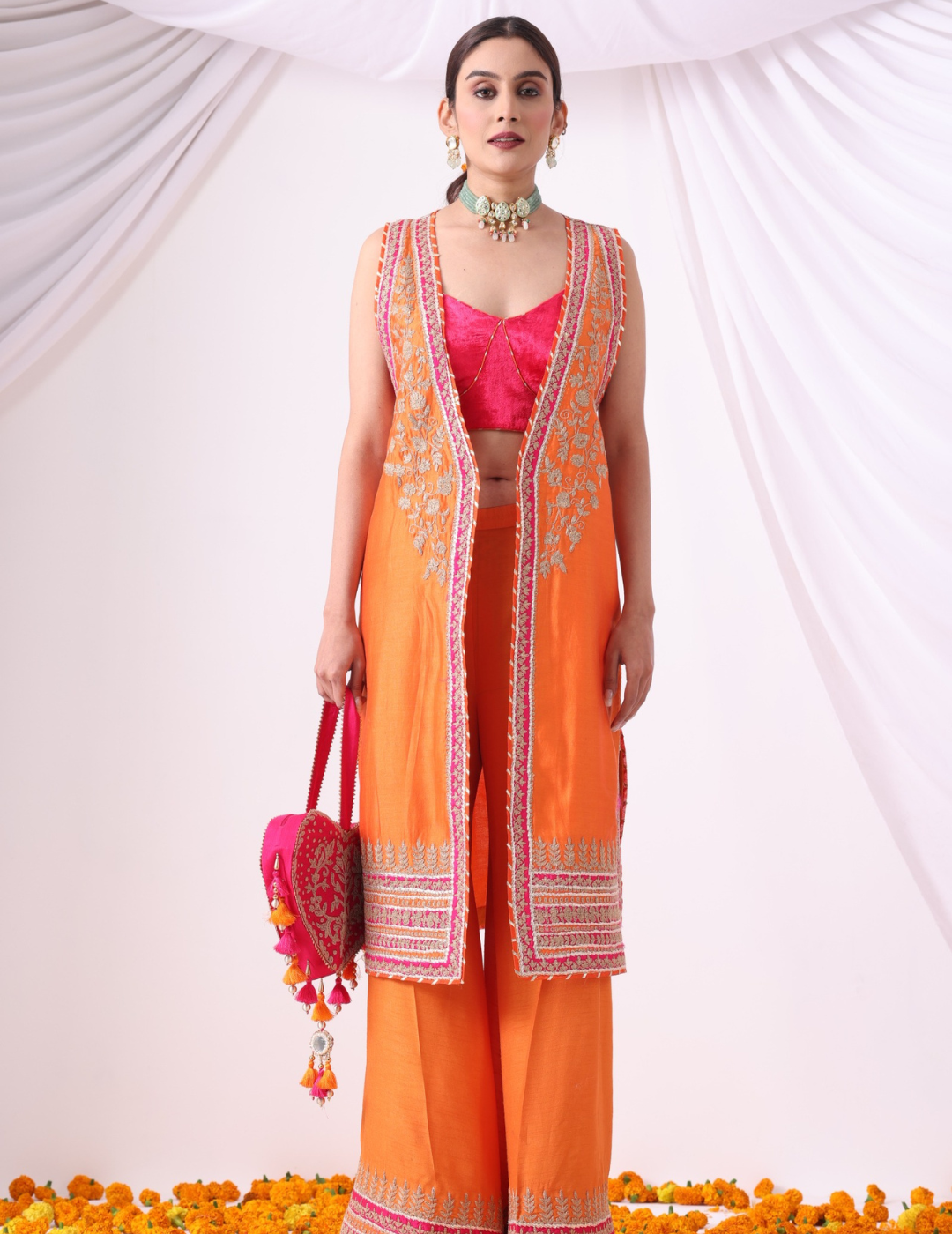 Orange Long Jacket Set
