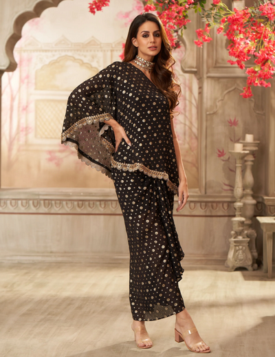 Black Gold Drape Dress