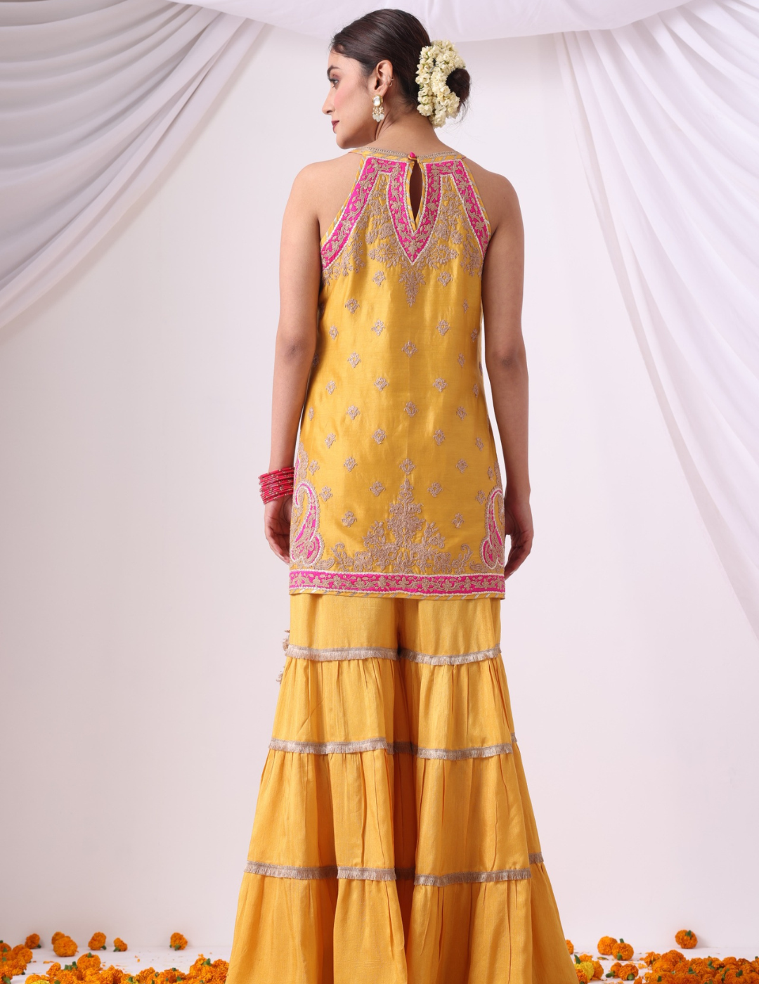 Zeenat Mustard Halter Gharara Ensemble