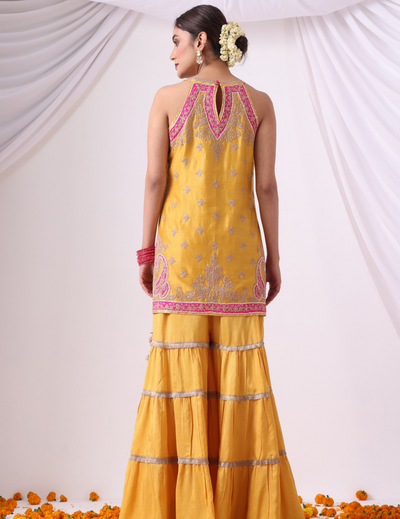 Zeenat Mustard Halter Gharara Ensemble