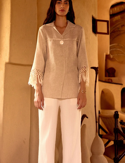 Ivory Stone Drift Embroidered Jute Shirt