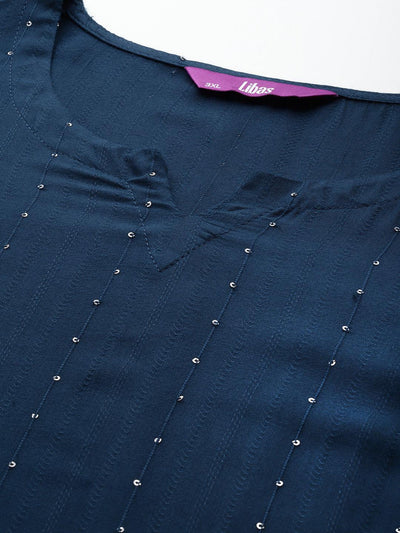 Navy Blue Rayon Embroidered Kurta