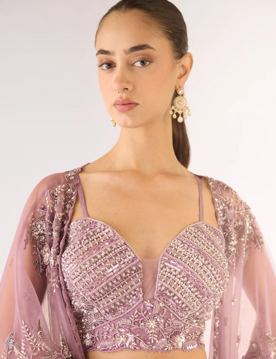 Lavender Georgette Embroidered Lehenga Set