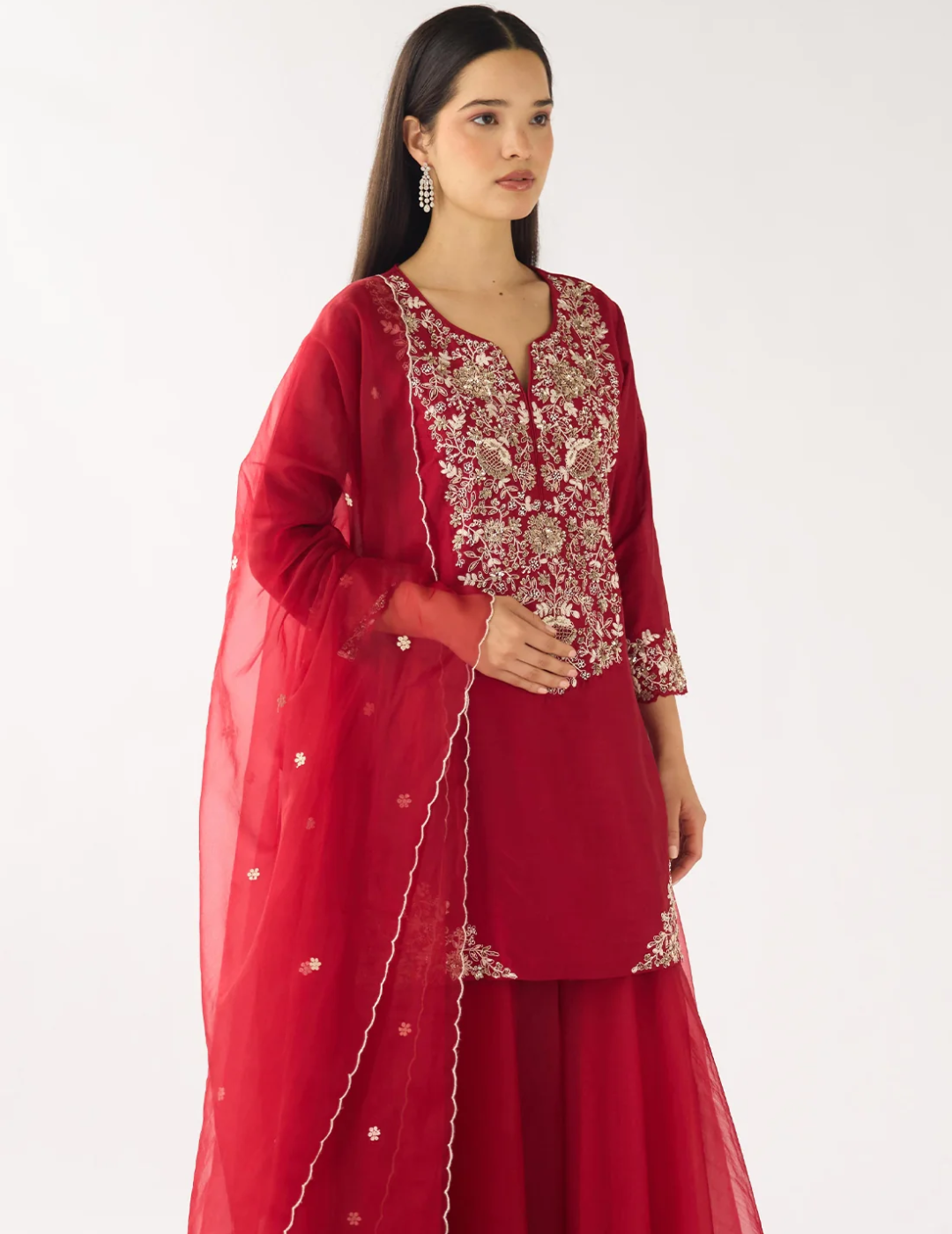 Red Chanderi Embroidered Sharara Set