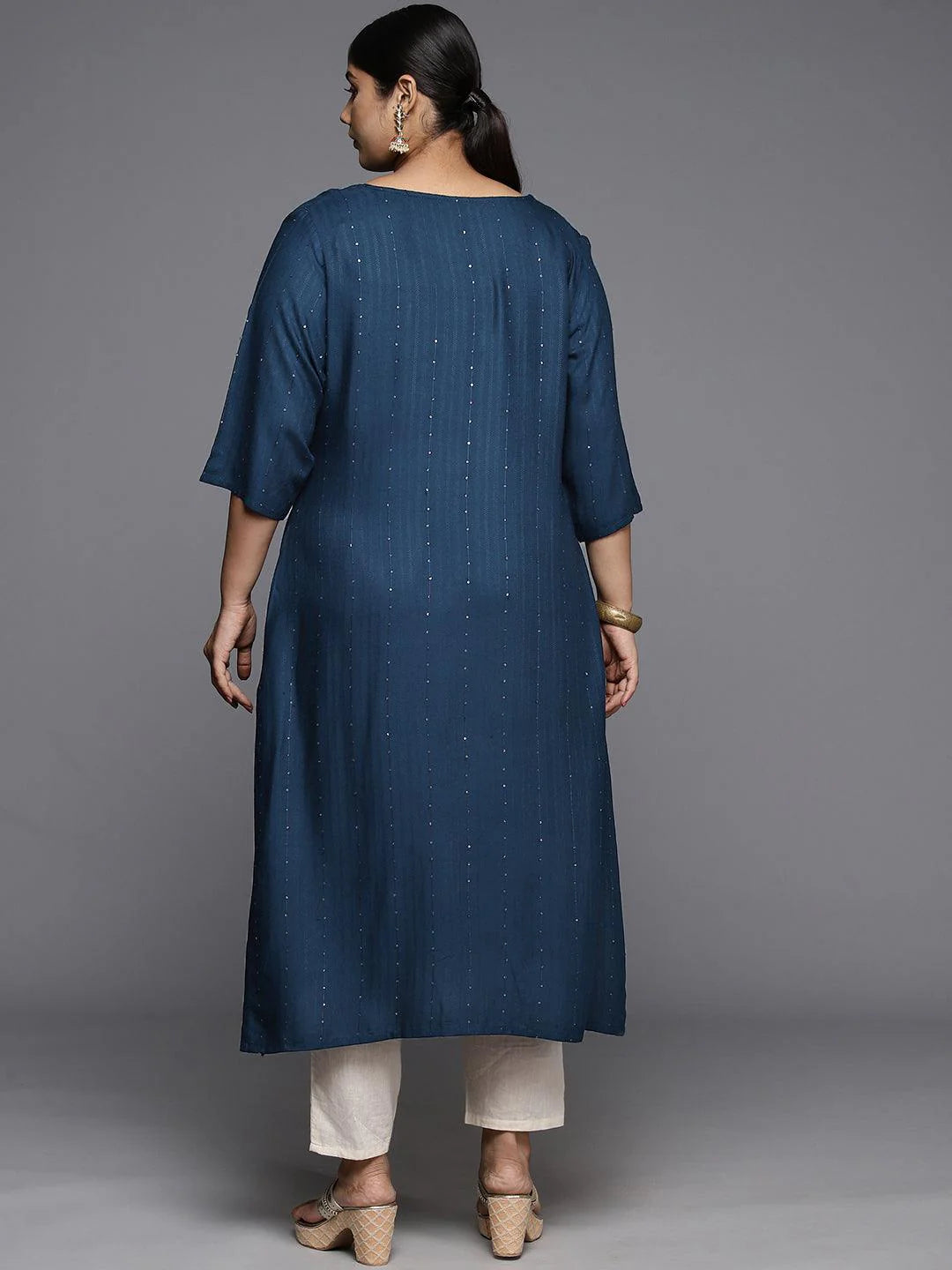 Navy Blue Rayon Embroidered Kurta