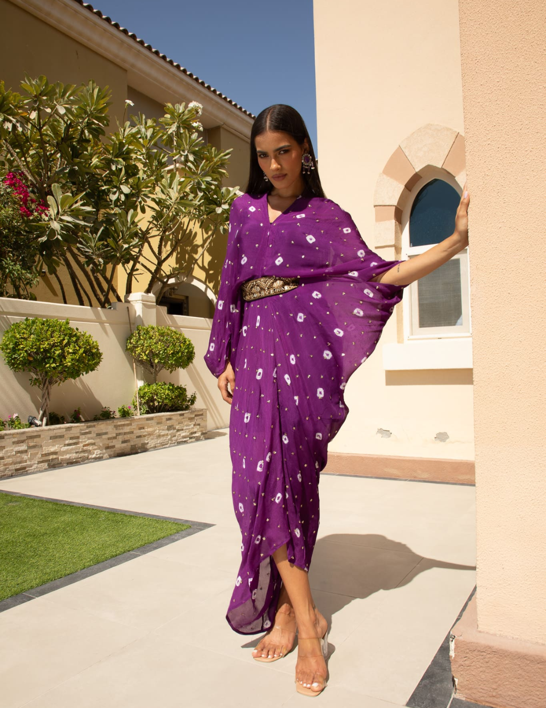 Royal Purple Chinon Embroidered Midi Dress