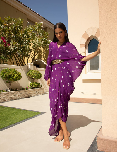 Royal Purple Chinon Embroidered Midi Dress