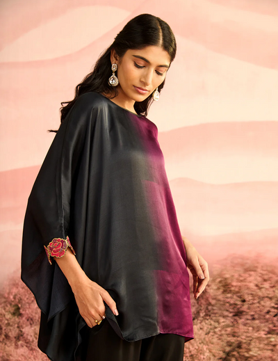 Ombre Pink Roses Casper Cuff Beaded Top