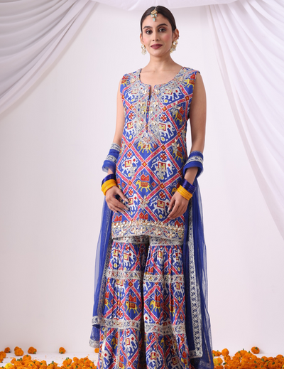 Blue & Pink Digital Printed Gharara Set