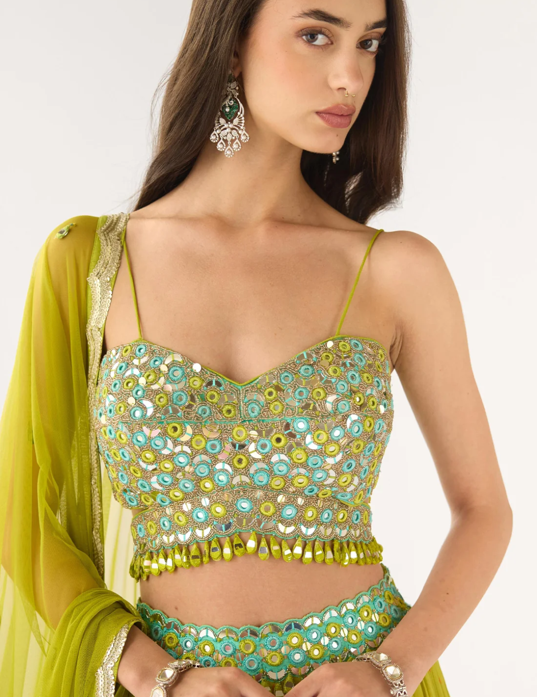 Lime Georgette Embroidered Lehenga Set