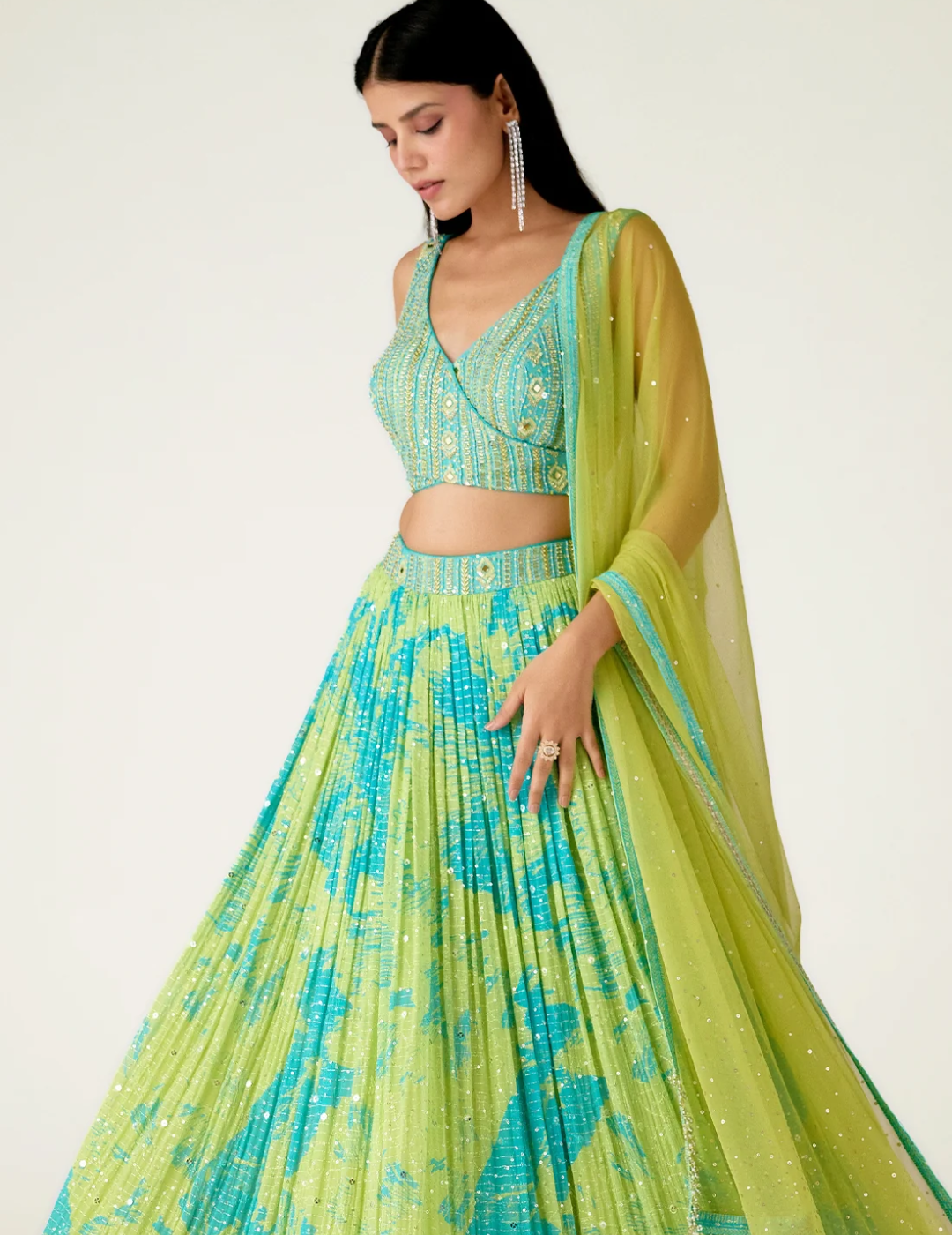 Firozi Georgette Embroidered Lehenga Set