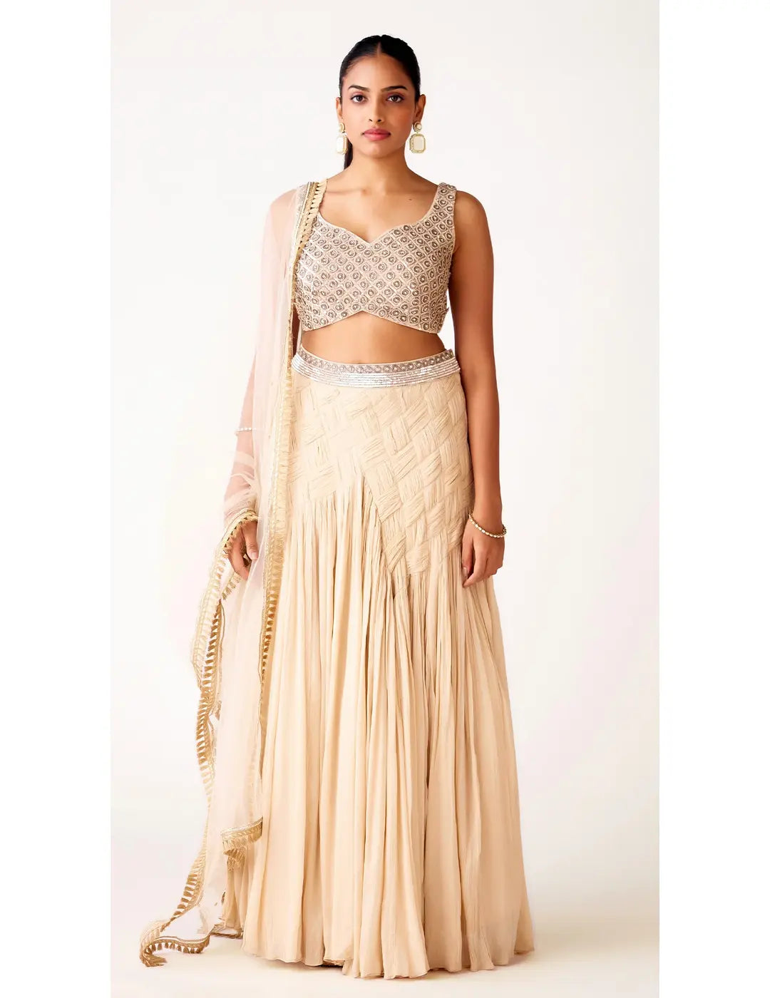 Ivory Chinon Embroidered Lehenga Set