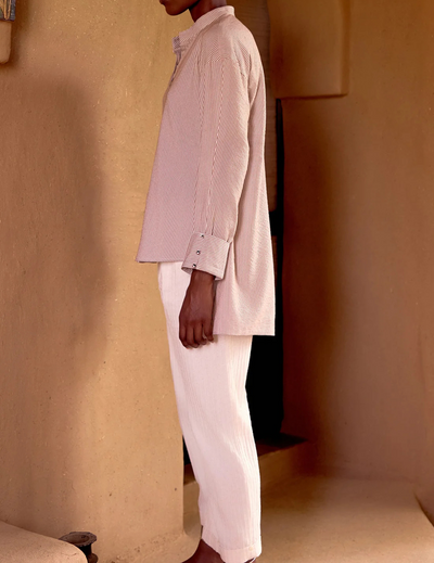 Ivory Striped Embroidered Shirt