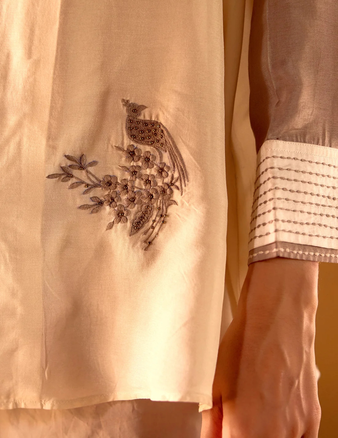 The Ivory Sandscript Muslin Embroidered Shirt