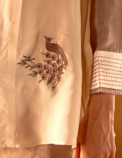 The Ivory Sandscript Muslin Embroidered Shirt