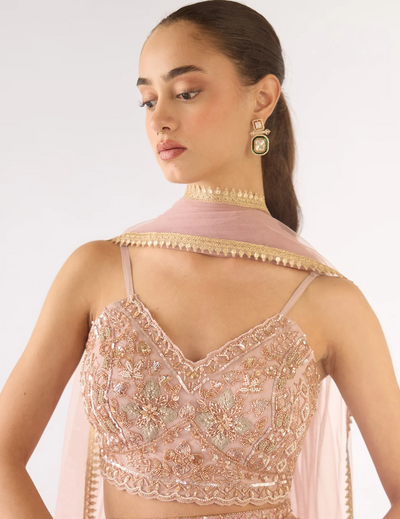 Lilac Georgette Embroidered Lehenga Set