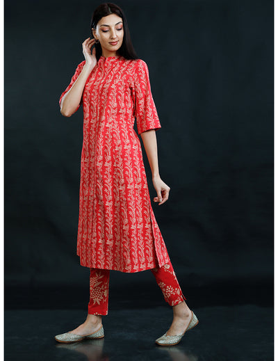 Red A-Line Kurta And Pant