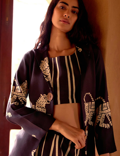 Black Cotton Stripes Abstract Co-ord Set