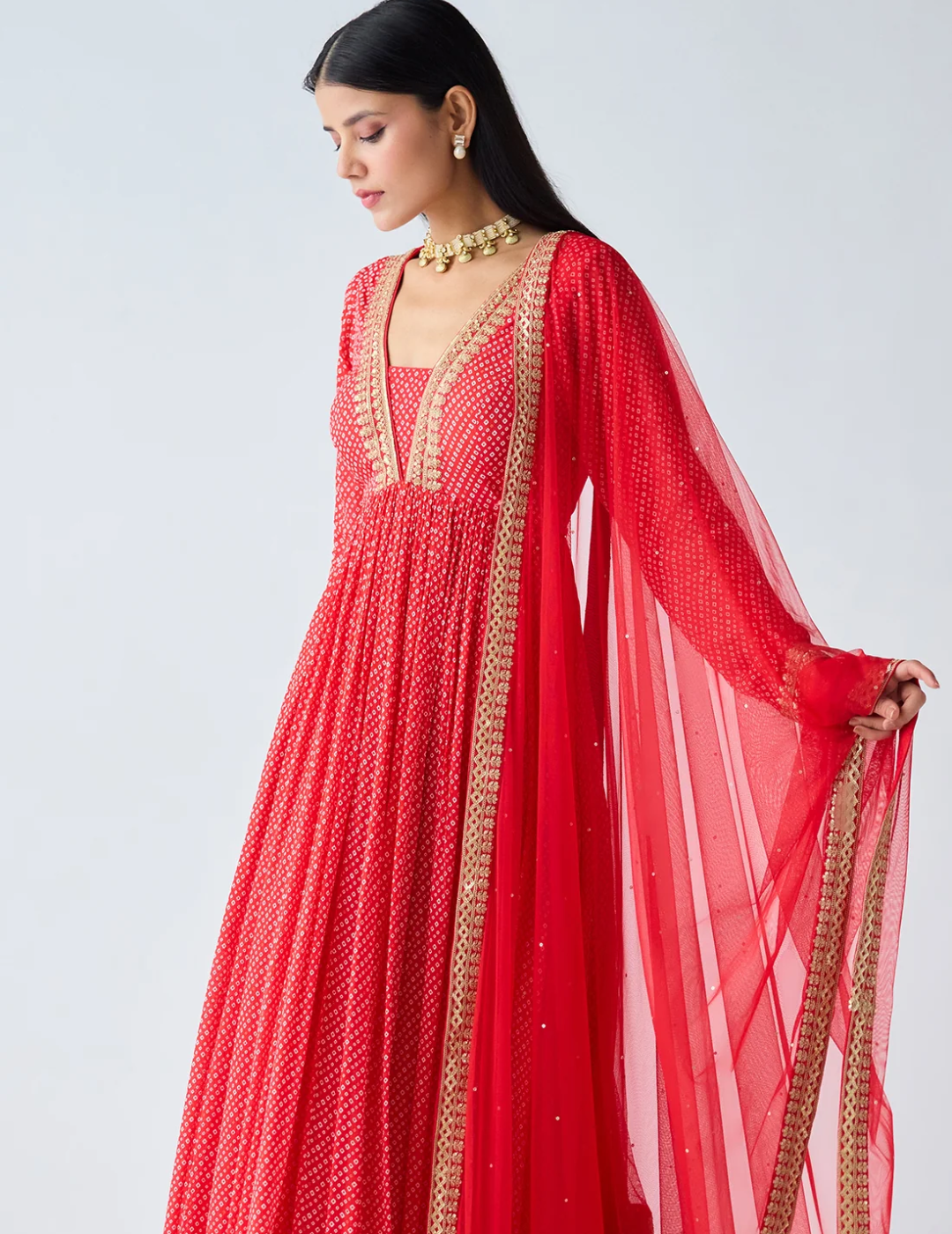 Red Zari Work Anarkali Set