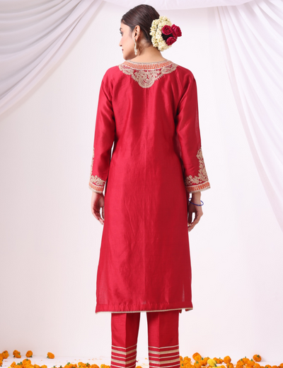 Ira Maroon Embroidered Kurta Set with Palazzo