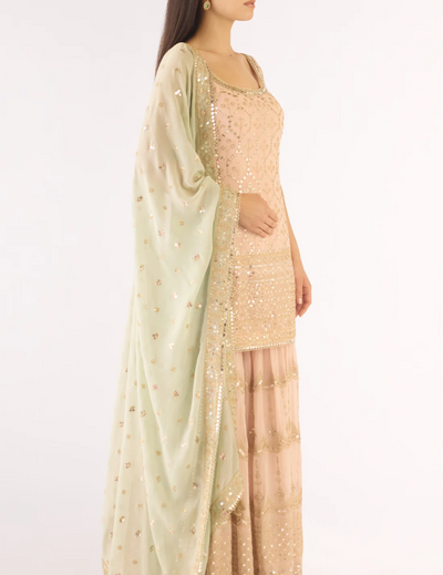 Peach Georgette Embroidered Sharara Set