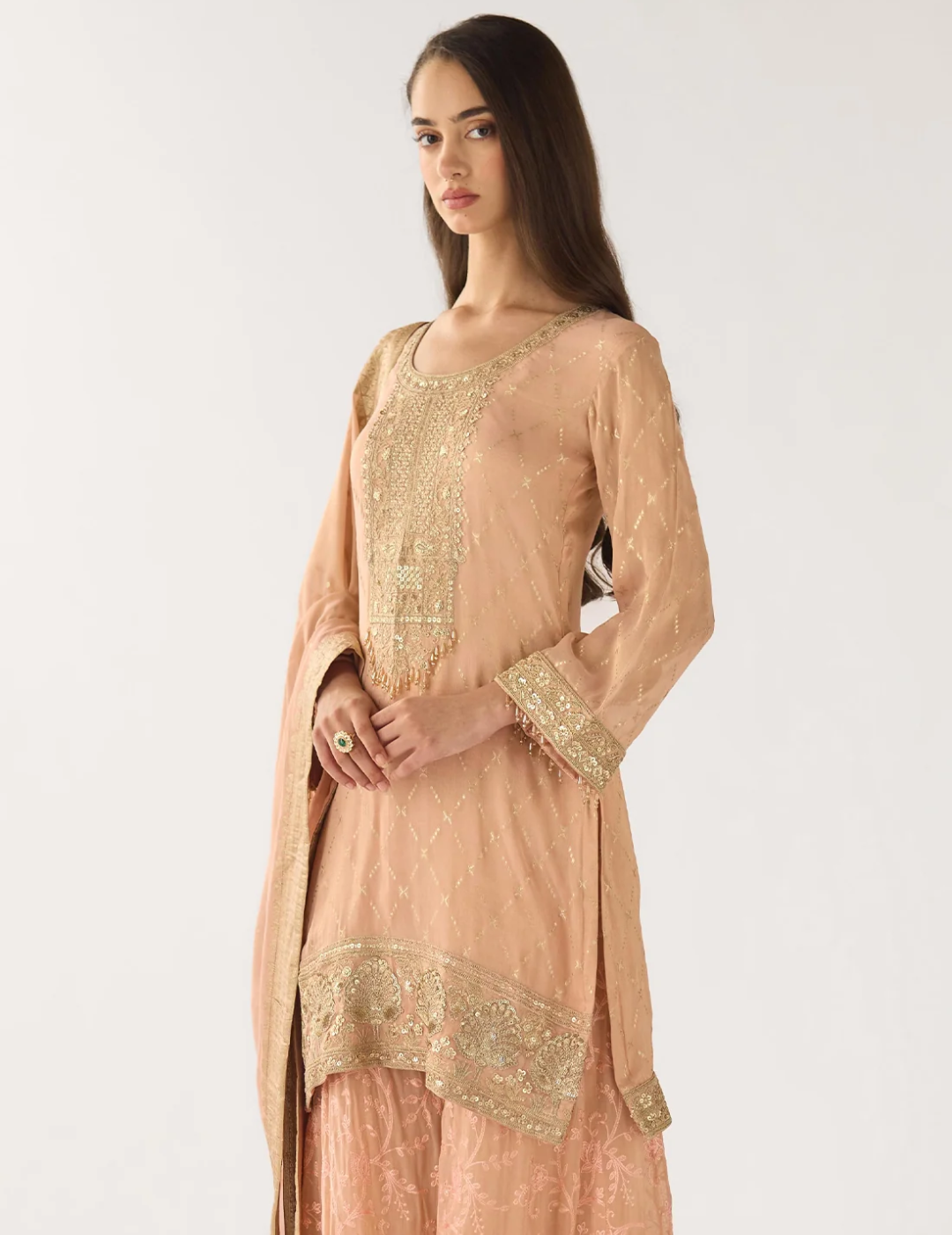 Pink Banarasi Embroidered Sharara Set