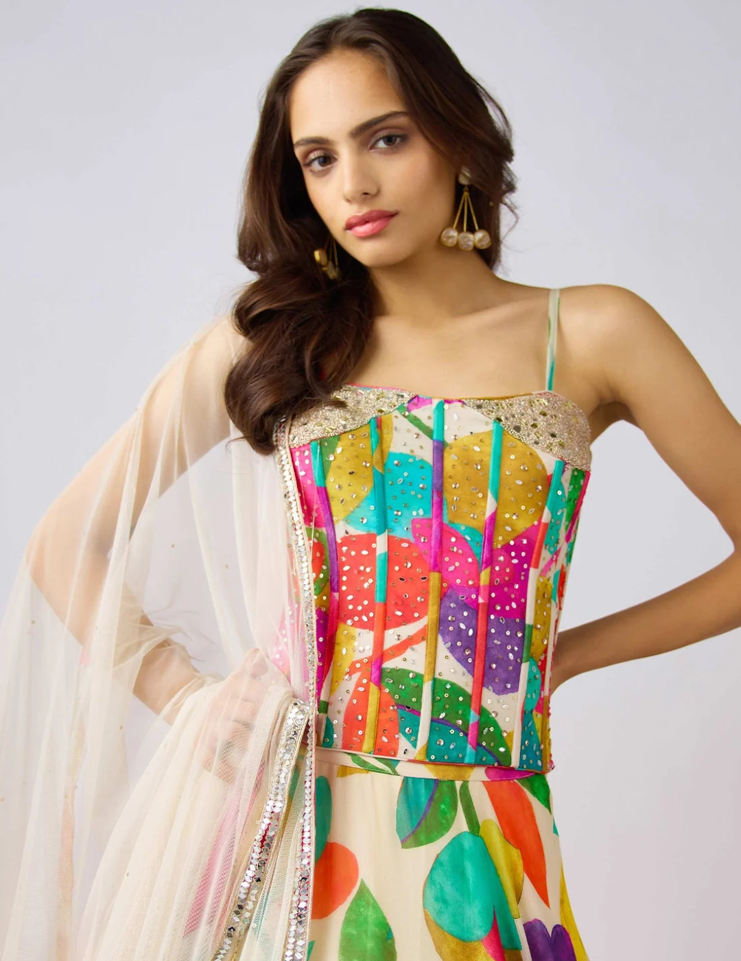 Multi Georgette Embroidered Abstract Lehenga Set
