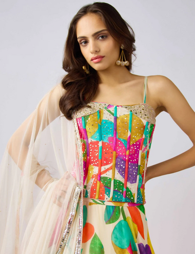 Multi Georgette Embroidered Abstract Lehenga Set